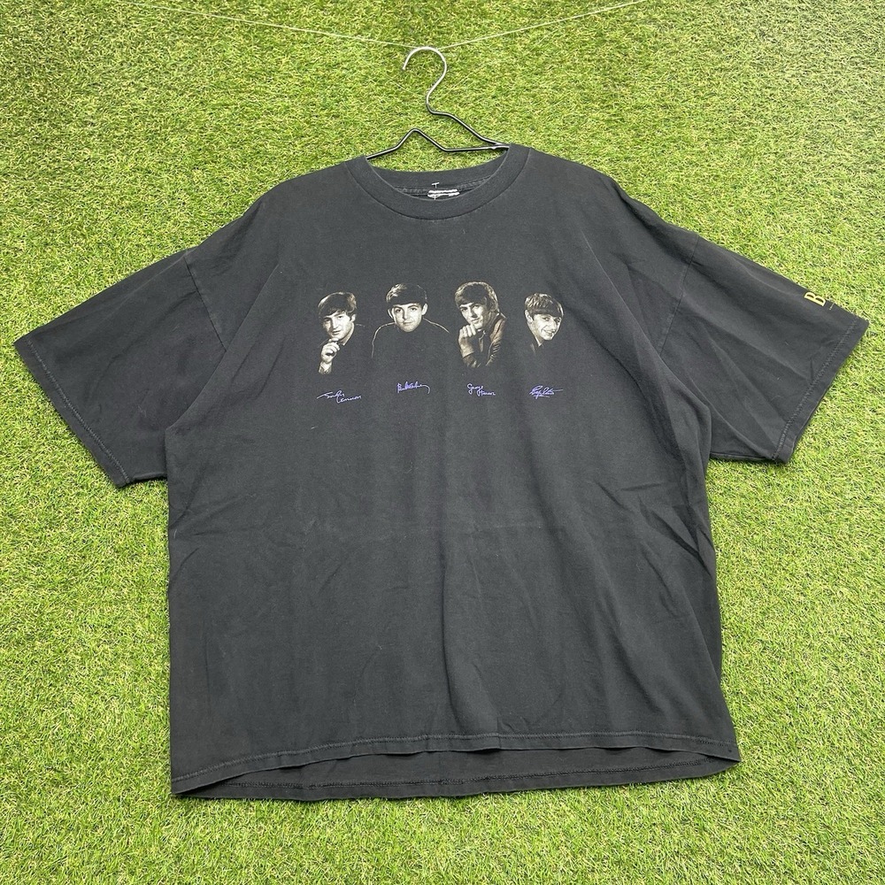 The Beatles Shirt Mens XL Fab Four Faces Graphic Apple Music Faded Black 1995